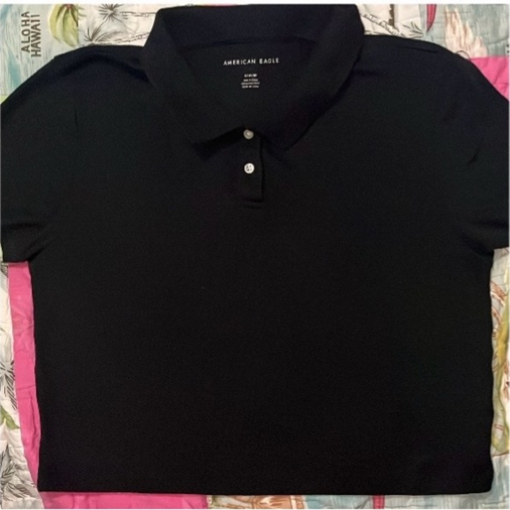 American Eagle Outfitters Women's Cropped Black Polo Top